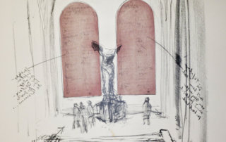 Sabine Hoffmann, Zu Ehren von OLYMPE DE GOUGES Sind im Louvre bei der antiken Nike-Skulptur zwei Gesetzestafeln mit ihrer „Erklärung der Rechte der Frau- und Bürgerin“ installiert, Lithographie und Collage auf handgeschöpftem Papier, 56 x 48 cm, 1988