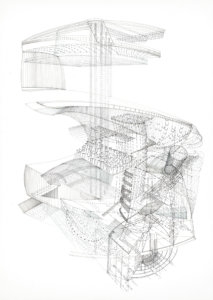 Sprungturm, 2018, Tinte auf Papier, 70 x 50 cm
