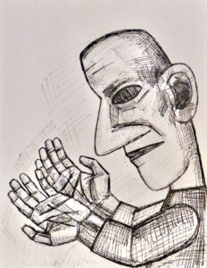 Zeichnung aus der Kopf-Hand-Folge, 1986. Feder, Tinte auf Papier, 32 x 34 cm