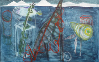Heidi Lamira Woitinek, Fisch in der Maschine, 2021, Acryl auf Leinwand, 74 x 103 cm